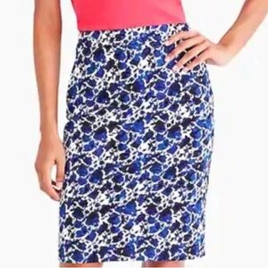 J. Crew Blue and Black Floral Patterned Stretch Cotton Sateen Pencil Skirt
